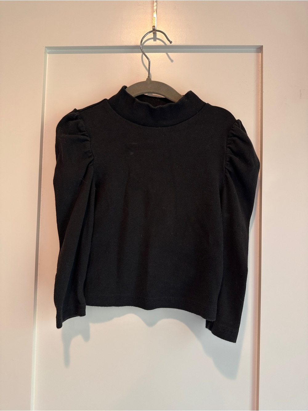 GAP Black Mock Neck Puff Sleeve Long Sleeve Top